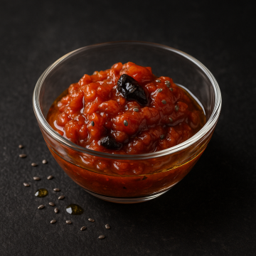 Lyutenitsa with Black Garlic and Chia Seeds