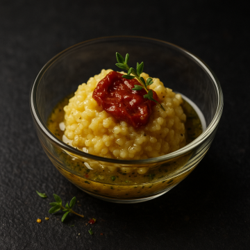 Millet Polenta with Sun-dried Tomatoes and Wild Thyme Sauce